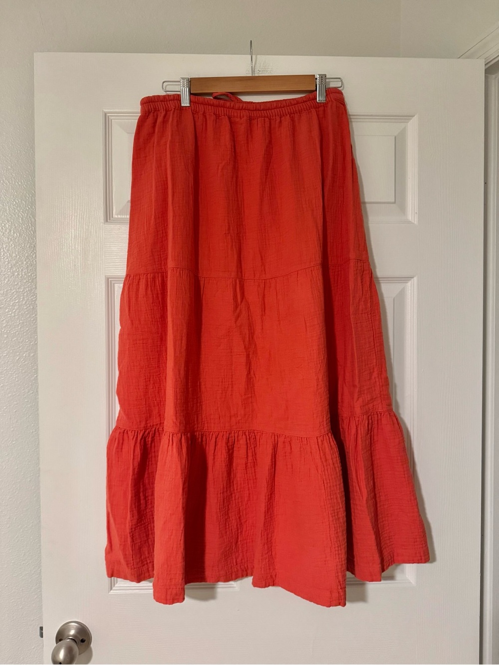 PACT Coastal Double Gauze Tiered Maxi Skirt Organic Cotton Kumquat Orange - Picture 5 of 5